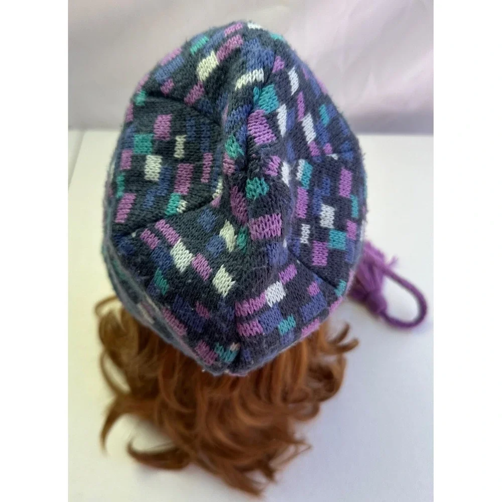 Columbia Youth Omni-Heat Beanie Purple Color Block Tassel Winter Hat Acrylic Ski